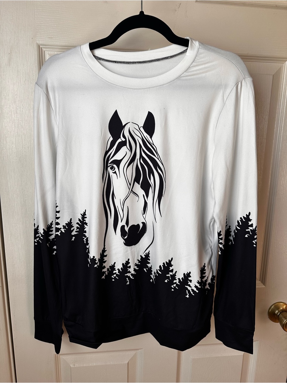 White & Black Horse Graphic Long Sleeve Top